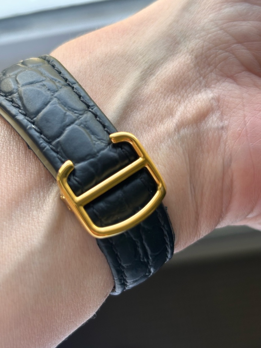 27MM Tank Gold Case Watch with Black Leather Strap - Picture 5 of 9